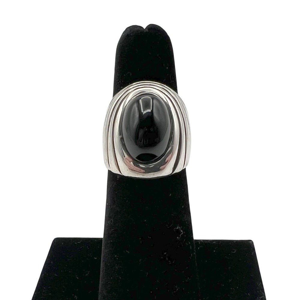Vintage Sterling Silver Black Onyx Ribbed Dome Statement Ring Art Deco Size 5